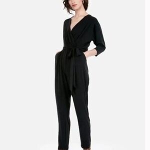 Express Black 3/4 Sleeve Surplice Jumpsuit Super Soft Small